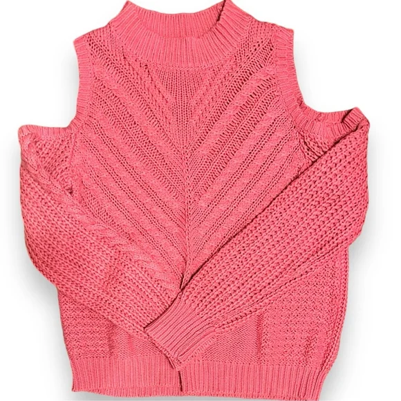EUC Aeropostale Coral Cold Shoulder Knit Sweater- Size Medium - Picture 1 of 5